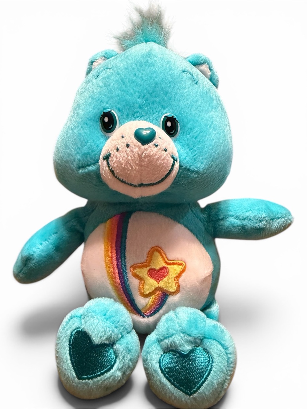 2003 Care Bears Thanks-A-Lot Bear Plush 10” Play Along Blue Rainbow Heart Star